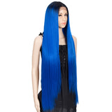NOBLE Synthetic Lace Front Wigs |38 inch Super Long Straight Lace Wig Preplucked| Blue Wig - Noblehair
