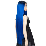 NOBLE Synthetic Lace Front Wigs |38 inch Super Long Straight Lace Wig Preplucked| Blue Wig - Noblehair