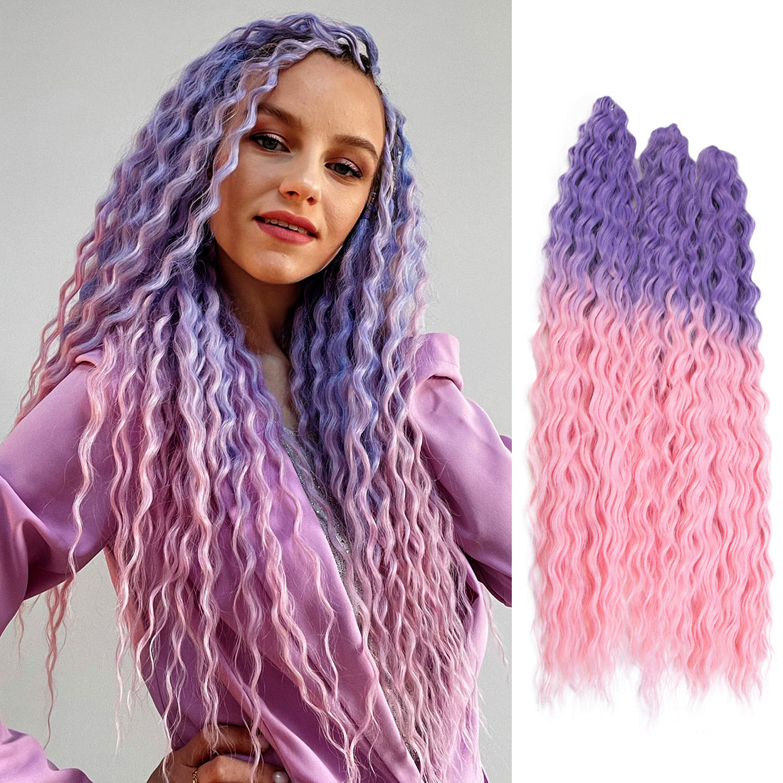 3 PCS Synthetic Braid Hair Ombre Blonde Pink 22 Inch Deep Wave Braiding Hair Extension