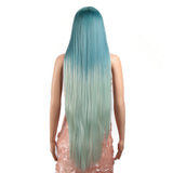 NOBLE Synthetic Lace Front Wigs | 38 inch Super Long Straight Lace Wig Preplucked | Ombre Blue - Noblehair