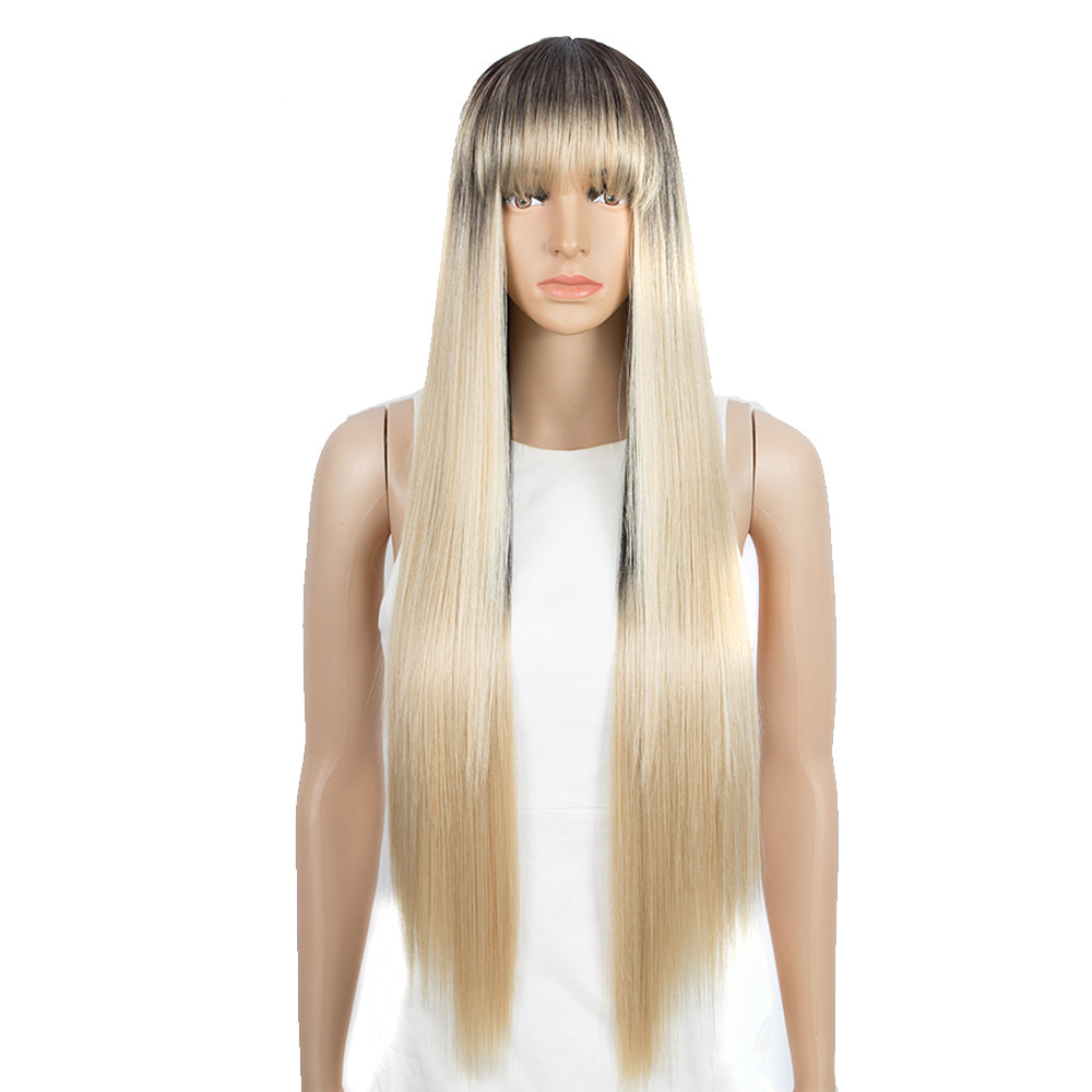 NOBLE Synthetic Non Lace Wig | 32 Inch long straight Wigs with Bangs | Ombre Blonde Color Wig JOYO - Noblehair