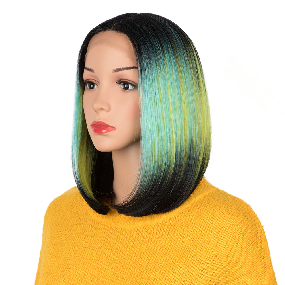 NOBLE Synthetic Lace Bob Wigs | 12 inch Lace front Wig Short Wigs | Fashion Green Light-shadow color - Noblehair