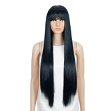 NOBLE Synthetic Non Lace Wig | 32 Inch long straight Wigs with Bangs | Bule Black Color Wig JOYO - Noblehair