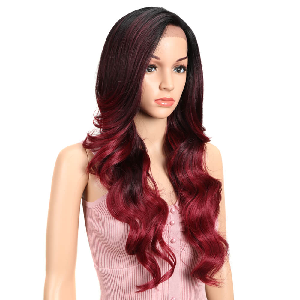 NOBLE Wilma Synthetic 13*4 Lace Frontal Wigs With Baby Hair丨27 Inch Long Wavy Wig丨Dark Red - Noblehair