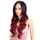 NOBLE Wilma Synthetic 13*4 Lace Frontal Wigs With Baby Hair丨27 Inch Long Wavy Wig丨Dark Red - Noblehair