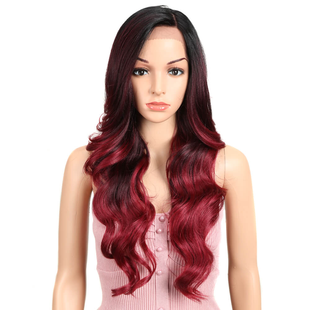 NOBLE Wilma Synthetic 13*4 Lace Frontal Wigs With Baby Hair丨27 Inch Long Wavy Wig丨Dark Red - Noblehair