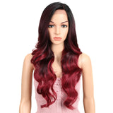 NOBLE Wilma Synthetic 13*4 Lace Frontal Wigs With Baby Hair丨27 Inch Long Wavy Wig丨Dark Red