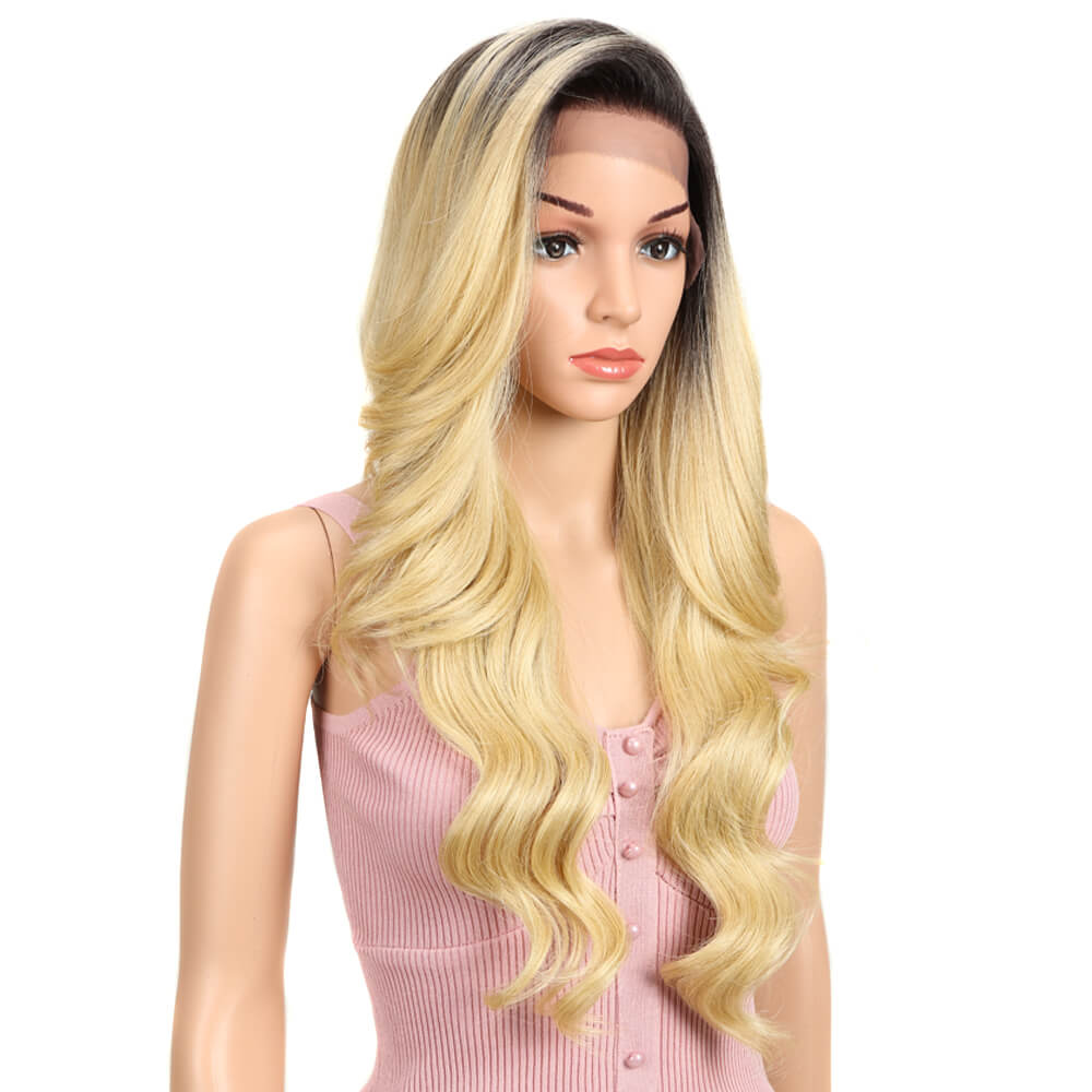 NOBLE Wilma Synthetic 13*4 Lace Frontal Wigs With Baby Hair丨27 Inch Long Wavy Wig丨Ombre Blonde - Noblehair