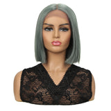 NOBLE 13*7 Synthetic HD Lace Frontal BOB Wig |10 inch Short Lace Wig | Grey Green Wigs - Noblehair
