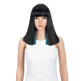 NOBLE Synthetic Behind Ear Dyed Hair Wig | 13 Inch Blunt Cut Bob Wigs with Bangs | dyed Blue behind ear Avril - Noblehair