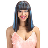 NOBLE Synthetic Non Lace Wig | 13 Inch Blunt Cut Bob Wigs with Bangs | Blue Highlight Wig Avril - Noblehair