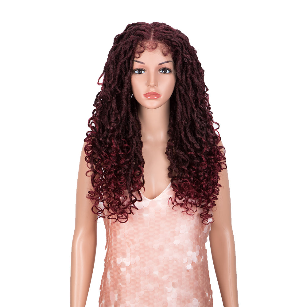 NOBLE GODDESS Synthetic 4*4 Lace Frontal Faux Locs Braids Wig | 24 inch Goddess Locs Wig | Blonde
