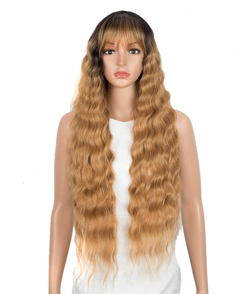 NOBLE Synthetic Long Wavy Wig with Bangs | 30 Inch Synthetic Curly Loose wigs | Brown Blonde | Craib - Noblehair