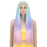 NOBLE Synthetic Lace front Middle Part Wig | 30 Inch long straight Wig | Green Rainbow Wig HEADLINE - Noblehair