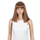 NOBLE Synthetic Behind Ear Dyed Hair Wig | 13 Inch Blunt Cut Bob Wigs with Bangs | Dyed Blonde Color Behind Ear Avril - Noblehair