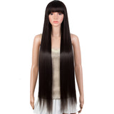 NOBLE X Real Hair Wig | X Real Long Straight Wigs With Bangs| 24-38 Inches Dark Brown Color - Noblehair