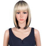 NOBLE Synthetic Bob Wig with Bangs for Women | 12 Inch Straight Colorful Bob Wig | Classic Bob Hairstyle MADDIE - Noblehair