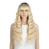 NOBLE Synthetic Long Wavy Wig with Bangs | 26 Inch Non Lace Loose wigs | Blonde Color | CARLA - Noblehair