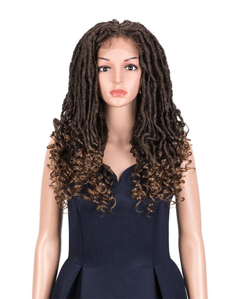 4*4 Lace Frontal 24 Inch Long Faux Locs Braids Goddess Locs Wig | Reddish Brown