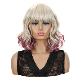 NOBLE Synthetic Non Lace Wig | Natural Wave 12 inches Short Curly BOB Hair Wigs | Ombre White Purple Wig GEMMA - Noblehair