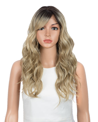 NOBLE Synthetic Long Wavy Lace front Wig with Bangs | 20 Inch Synthetic HD Lace wigs | Blonde | Chloe - Noblehair