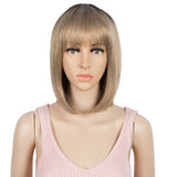 NOBLE Synthetic Bob Wig with Bangs for Women | 12 Inch Straight Colorful Bob Wig | Classic Bob Hairstyle MADDIE - Noblehair