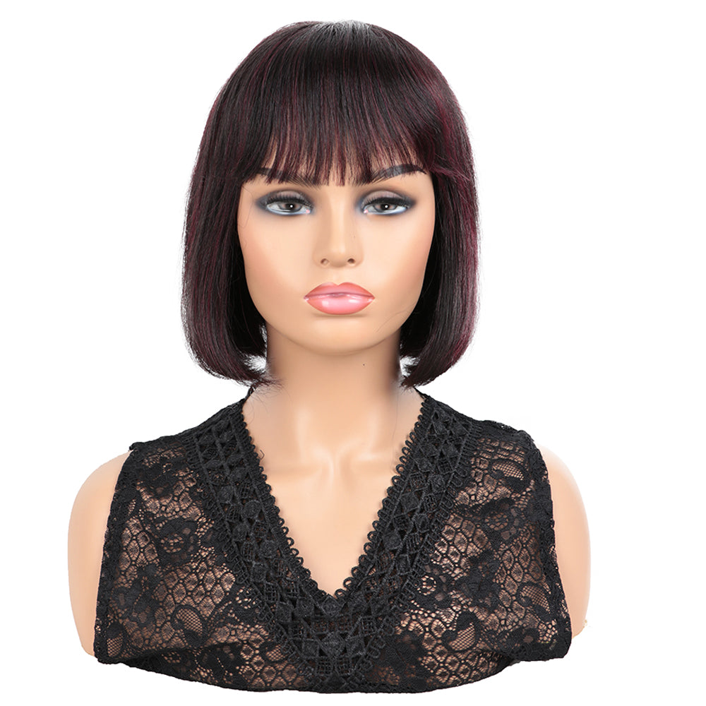 NOBLE Human Hair BOB Wigs with Bangs | Short bob Wigs for Black Women Colored Hair Wigs | ERIN Black Red Wig - Noblehair