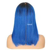 NOBLE Human Hair Lace Front Wig | 16 Inch Lob Straight Hair | Ombre Blue | F Page - Noblehair