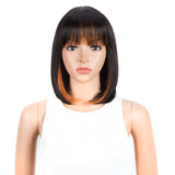 NOBLE Short Human Hair Bob Wigs with Bangs | 10" Machine Made Bob Wigs for Black Women | Dyed Orange Hair Behind Ear Wigs ERIN - Noblehair