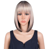 NOBLE Synthetic Bob Wig with Bangs for Women | 12 Inch Straight Colorful Bob Wig | Classic Bob Hairstyle MADDIE - Noblehair