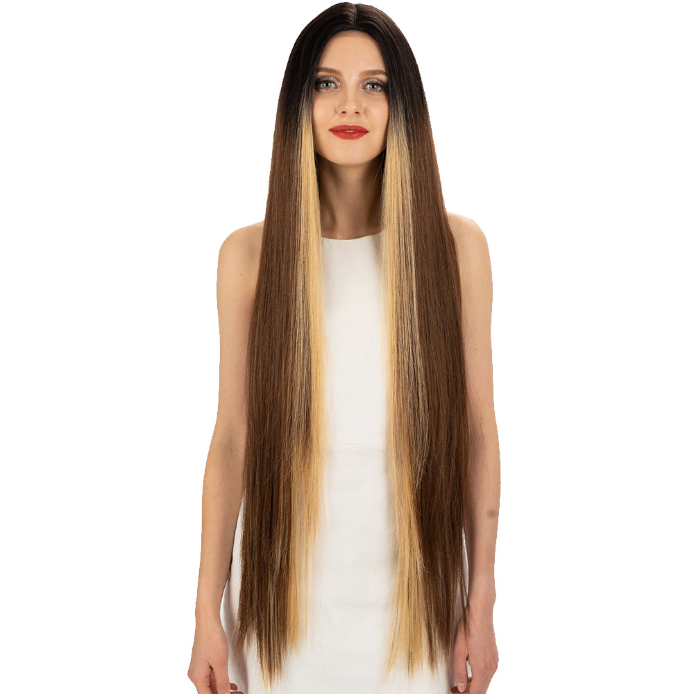 NOBLE Synthetic Lace Front Wigs |38 inch Super Long Straight Lace Wig Preplucked | PINK Wig - Noblehair