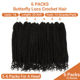 NOBLE New Butterfly Box Braids Crochet Hair | 20 Inch 6PCS Pre Looped Crochet Hair Extensions with Curly Ends | Colorful CRO-GINNY - Noblehair