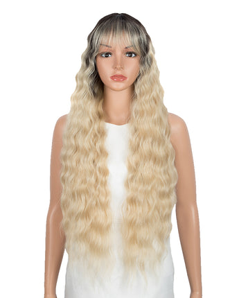 NOBLE Synthetic Long Wavy Wig with Bangs | 30 Inch Synthetic Curly Loose wigs | Cream Blonde Color | Craib - Noblehair