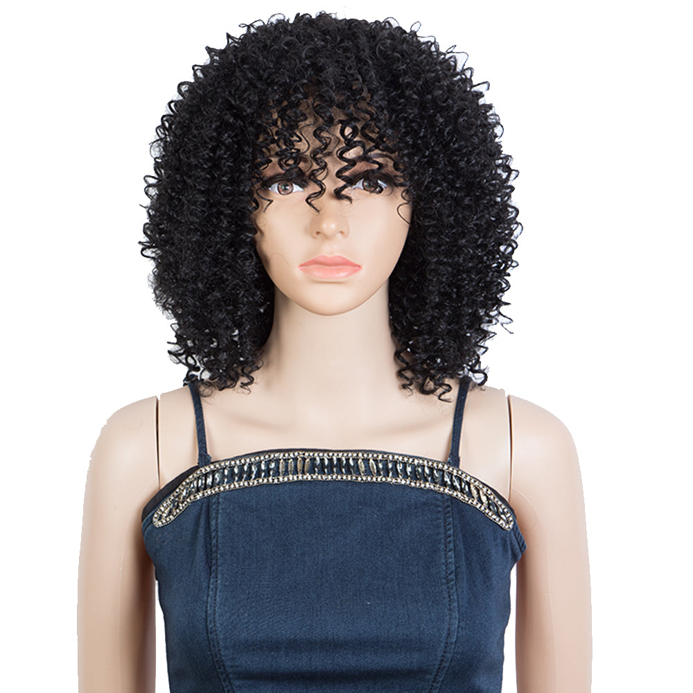 Short Curly Wig Afro Hair Curly Hair Wig Black Synthetic Full Wig (