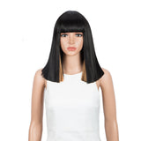 NOBLE Synthetic Behind Ear Dyed Hair Wig | 13 Inch Blunt Cut Bob Wigs with Bangs | Dyed Orange Color Behind Ear Avril - Noblehair