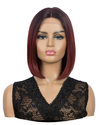 NOBLE Synthetic Lace Front BOB Wig |11 inch Middle Lace Part Wig | Ombre Wine Red Wig - Noblehair