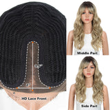 NOBLE Synthetic Long Wavy Lace front Wig with Bangs | 20 Inch Synthetic HD Lace wigs | Blonde | Chloe - Noblehair