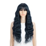 NOBLE Synthetic Long Wavy Wig with Bangs | 26 Inch Non Lace Loose wigs | Blue Black Color | CARLA - Noblehair