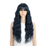 NOBLE Synthetic Long Wavy Wig with Bangs | 26 Inch Non Lace Loose wigs | Blue Black Color | CARLA - Noblehair