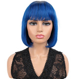 NOBLE Human Hair BOB Wigs with Bangs | Short bob Wigs for Black Women Colored Hair Wigs | ERIN Blue Wig - Noblehair