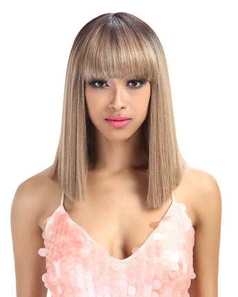NOBLE Synthetic Non Lace Wig | 13 Inch Blunt Cut Bob Wigs with Bangs | Brown Blonde Wig Avril by NOBLE - Noblehair