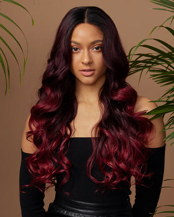 NOBLE Easy 360 Synthetic HD Lace Frontal Wigs For Women | 29 Inch Loose Wave Wig | Ombre Dark Red Arika - Noblehair