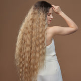 NOBLE Bohemian Synthetic Lace Front Wigs丨41 Inch Super Long Wavy Ash Blonde Wig - Noblehair