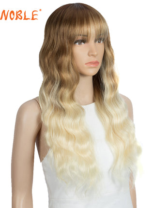 NOBLE Synthetic Long Wavy Wig with Bangs | 26 Inch Non Lace Loose wigs | Ombre Bright Blonde Color | CARLA - Noblehair