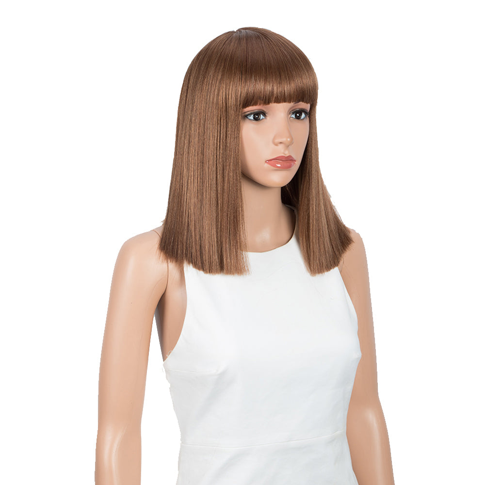 NOBLE Synthetic Behind Ear Dyed Hair Wig | 13 Inch Blunt Cut Bob Wigs with Bangs | Dyed Blonde Color Behind Ear Avril - Noblehair