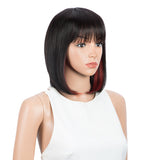 NOBLE Short Human Hair Bob Wigs with Bangs | 10" Machine Made Bob Wigs for Black Women | Dyed Red Hair Behind Ear Wigs ERIN - Noblehair