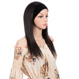 QVR Remy Human Hair Headband Wig Straight Headwrap Wig Natural Color