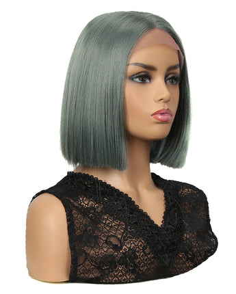 NOBLE 13*7 Synthetic HD Lace Frontal BOB Wig |10 inch Short Lace Wig | Grey Green Wigs - Noblehair