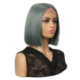 NOBLE 13*7 Synthetic HD Lace Frontal BOB Wig |10 inch Short Lace Wig | Grey Green Wigs - Noblehair