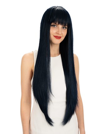 NOBLE Synthetic Non Lace Wig | 32 Inch long straight Wigs with Bangs | Bule Black Color Wig JOYO - Noblehair